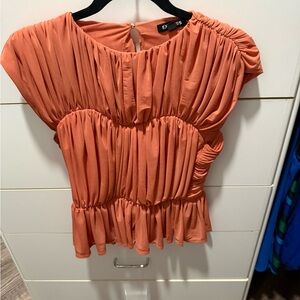 Express Vibrant Orange Gathered Blouse